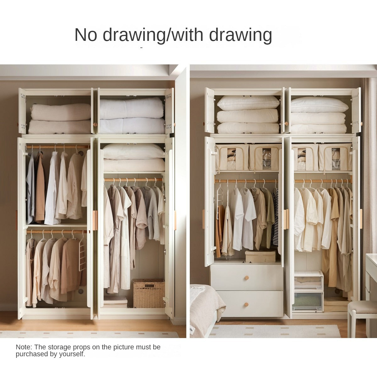 Pine Solid Wood Wardrobe Cream Style.