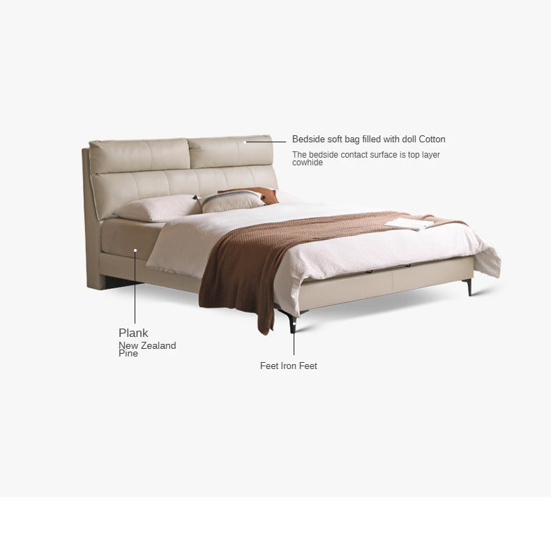 Cow Leather Bed ,Technology Cloth Wood Bed