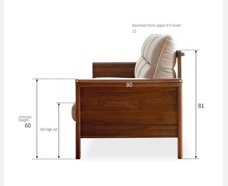 Sandalwood, Black Walnut Solid Wood Fabric Sofa.