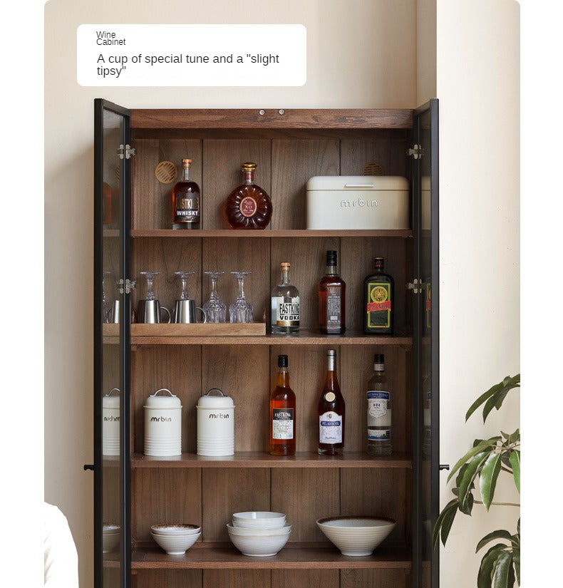 Solid Rubberwood, Oak Solid Wood Bookcase Modern With Glass Door