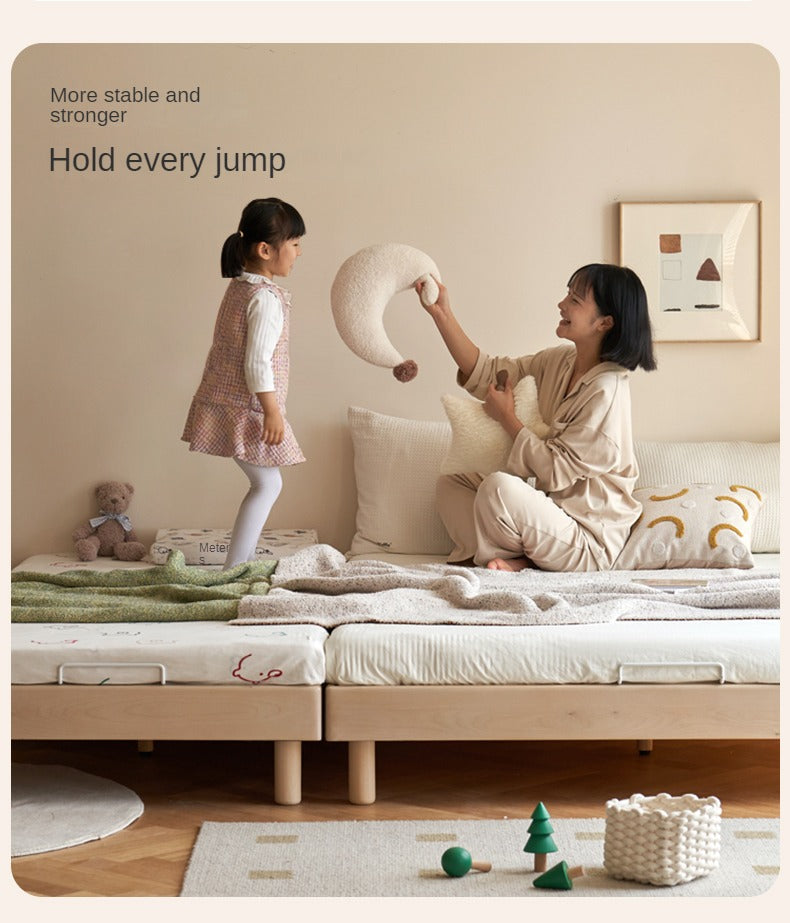 Rubberwood Solid Wood Mother-and-child platform bed, headboard-free bed