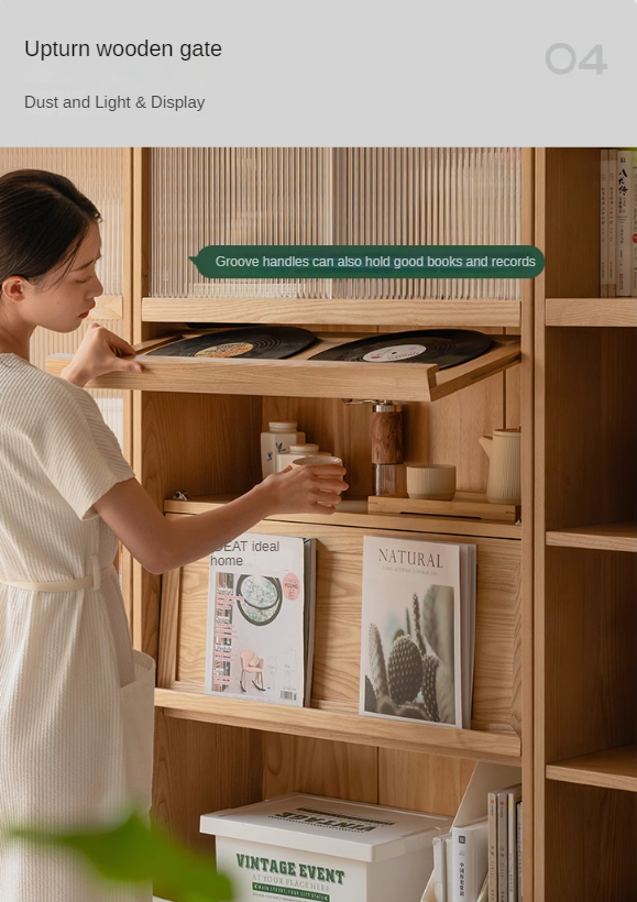 Ash, Oak Solid Wood Modern Combination Bookcase Integrated Card Seat