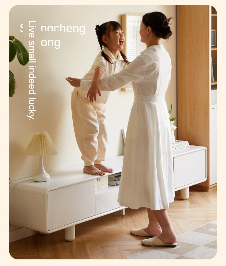 Rubber Solid wood French Cream Style TV Cabinet.