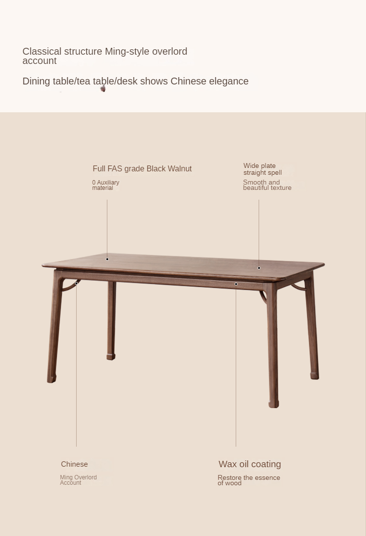 Black Walnut, Ash Solid Wood North American Dining Table