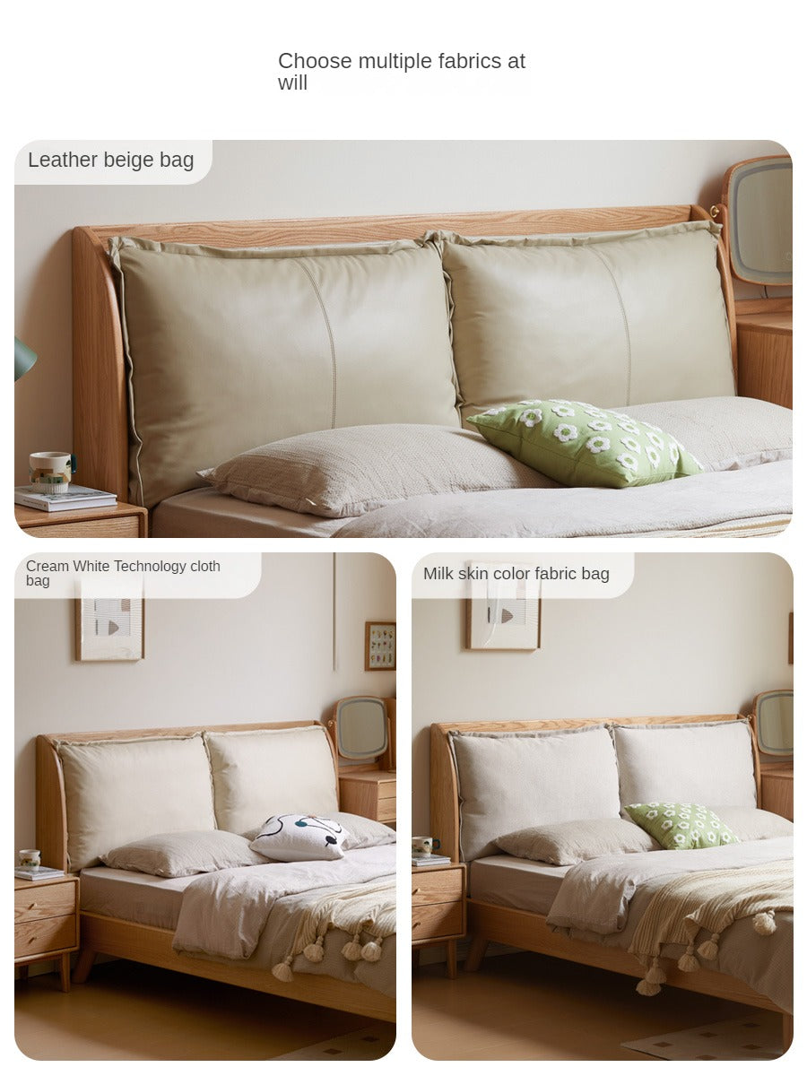 Oak Solid Wood Top Grain Leather, Technical Cloth ,Fabric Bed