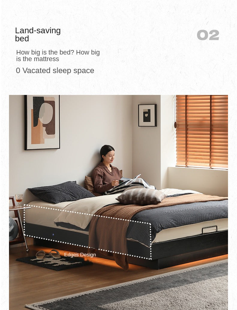 Oak Solid Wood Suspended Box Platform Bed, Headboard-Free Bed.