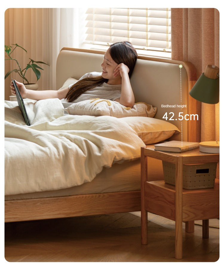 Oak, Rubber wood Solid Wood Bed Technology Fabric,Suede