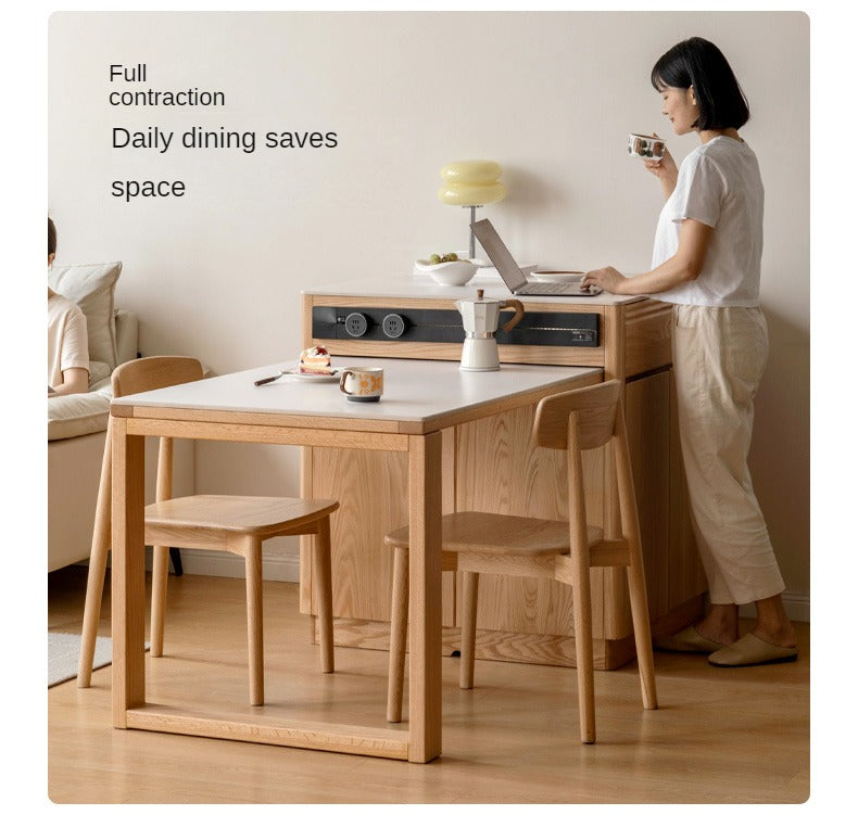 Oak Solid Wood Island + Table Integrated Retractable Rock Board