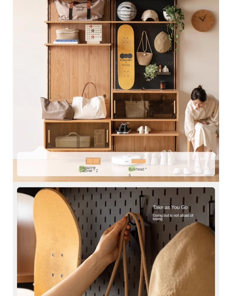 Oak Solid Wood Wall Hanging System, Storage Rack Combination