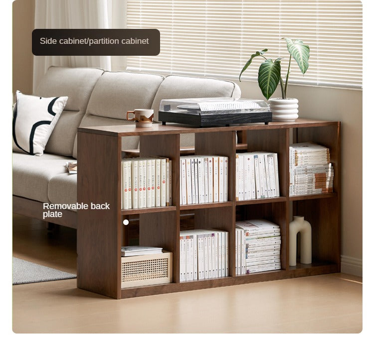Black Walnut, Rubberwood Solid Wood Low Bookshelf Combination Floor-Standing Cabinet