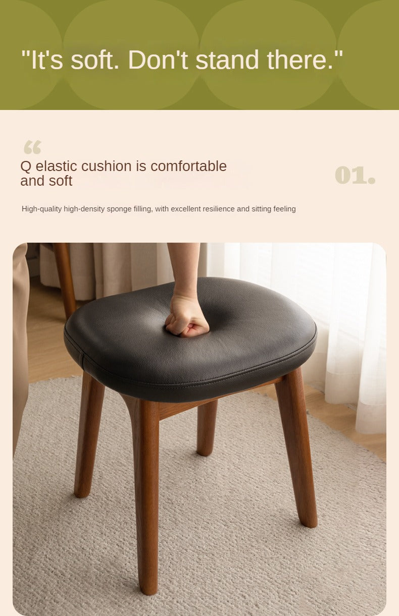 Oak, Cherry Solid Wood Makeup Soft Stool.