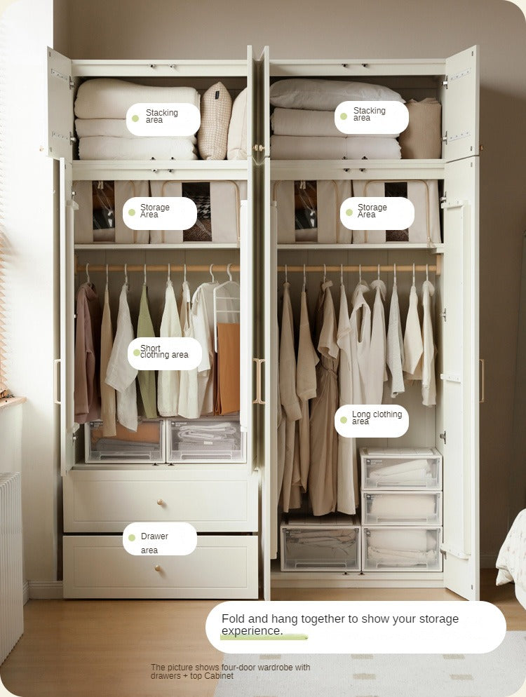 Pine Solid Wood Wardrobe French Cream Style.