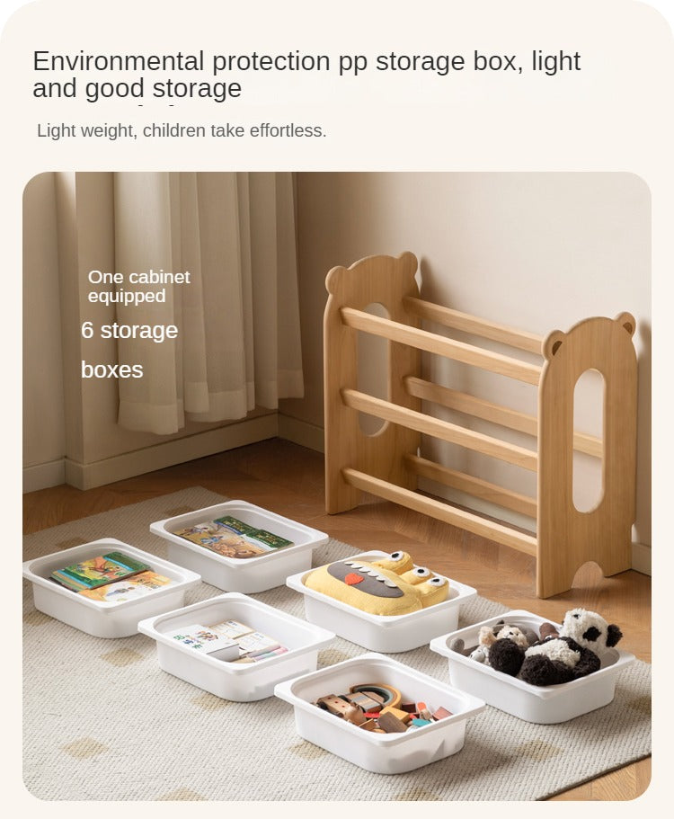 Poplar Solid Wood Children's Floor-standing Multi-layer Storage Rack.