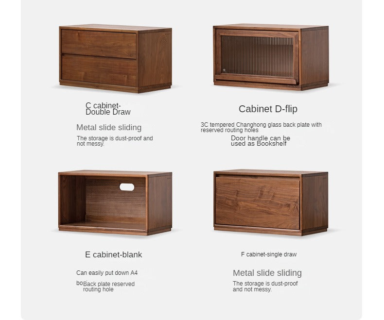 Black Walnut, Oak Solid Wood TV Cabinet Modern Module Combination Storage.