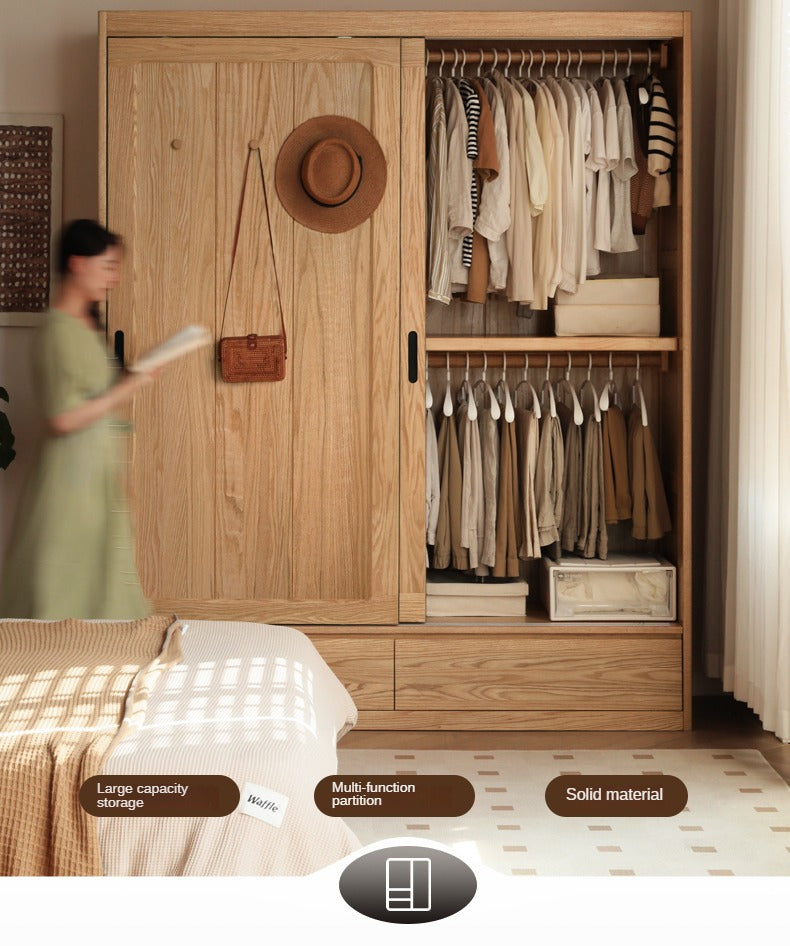 Oak, Ash Solid Wood Wardrobe Sliding Door Modern.