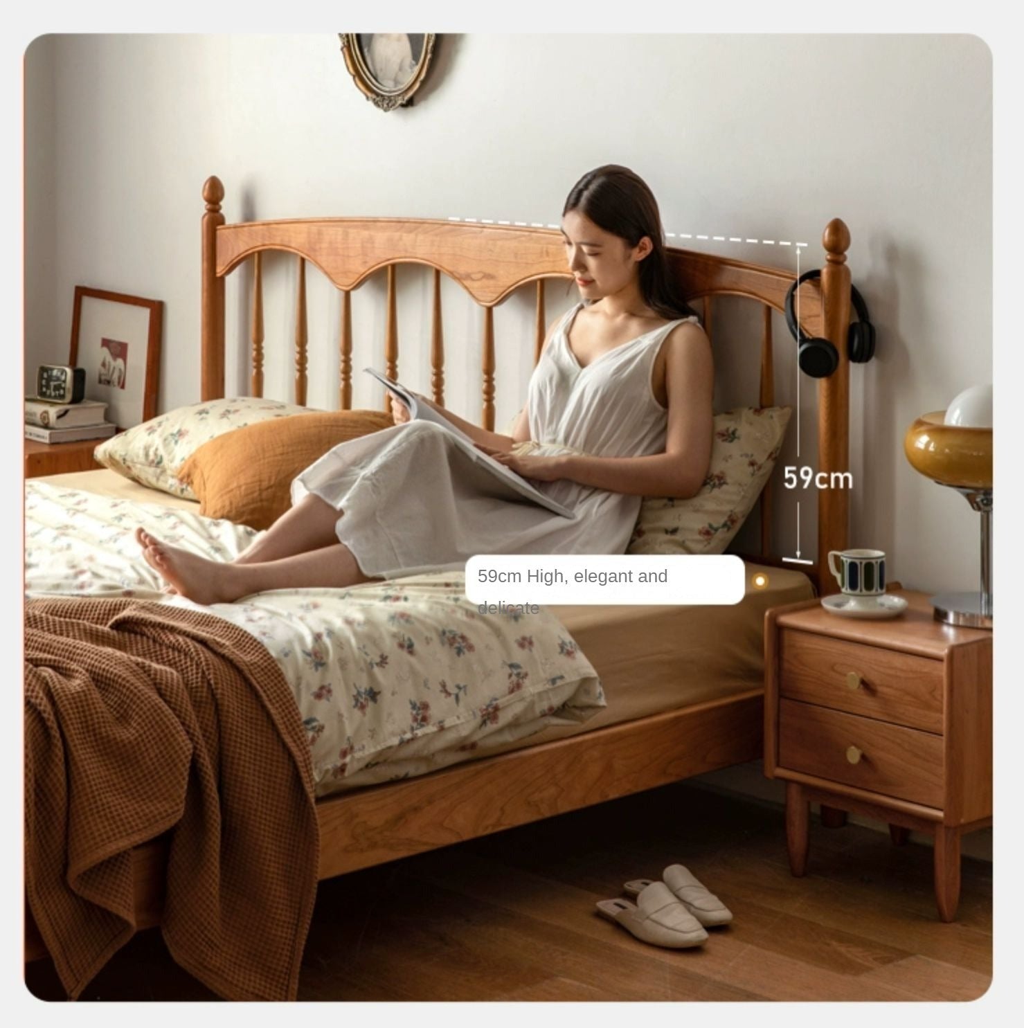 Cherry Wood Solid Wood Bed ,Retro Style, Princess Bed