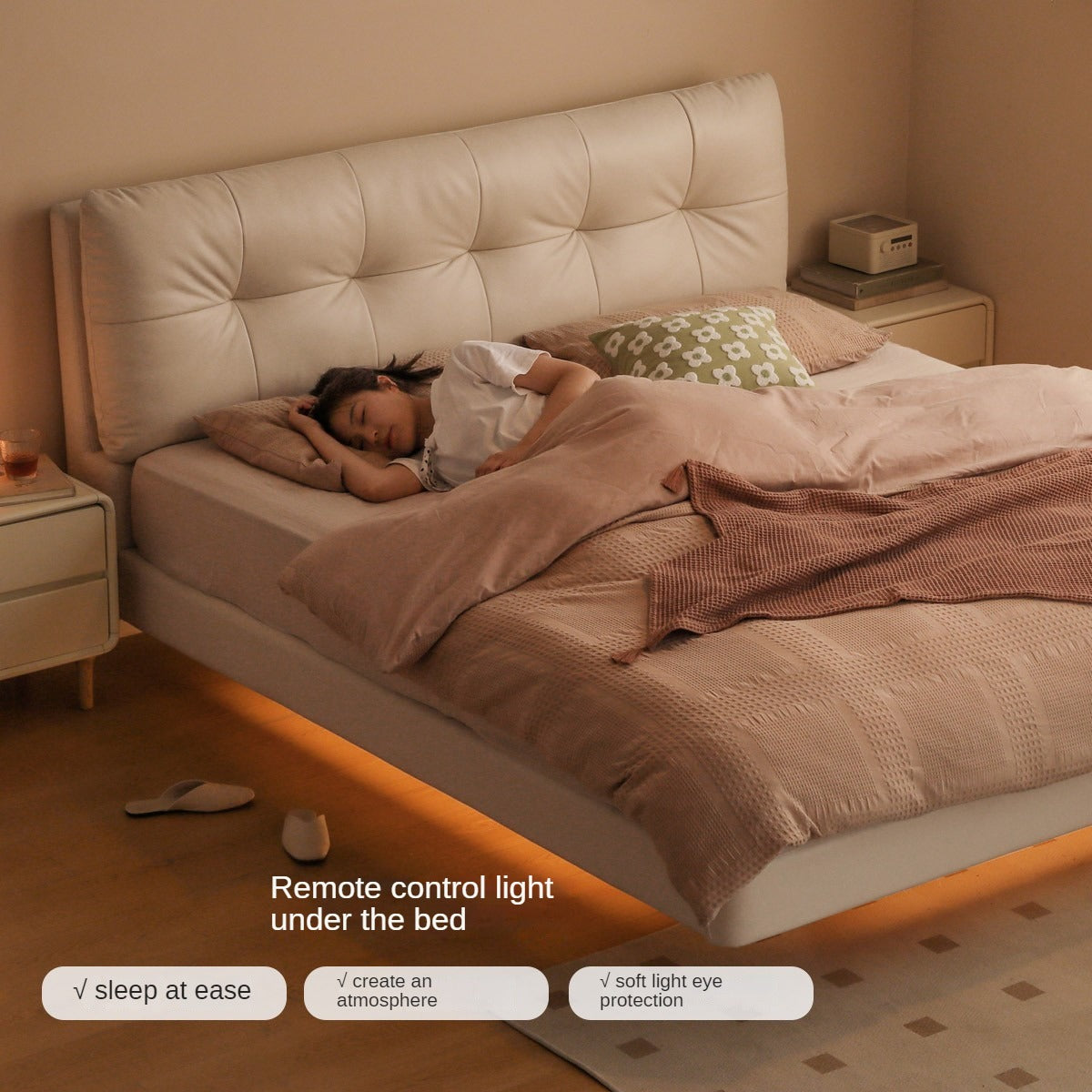 Genuine Leather Cream Suspended Bed