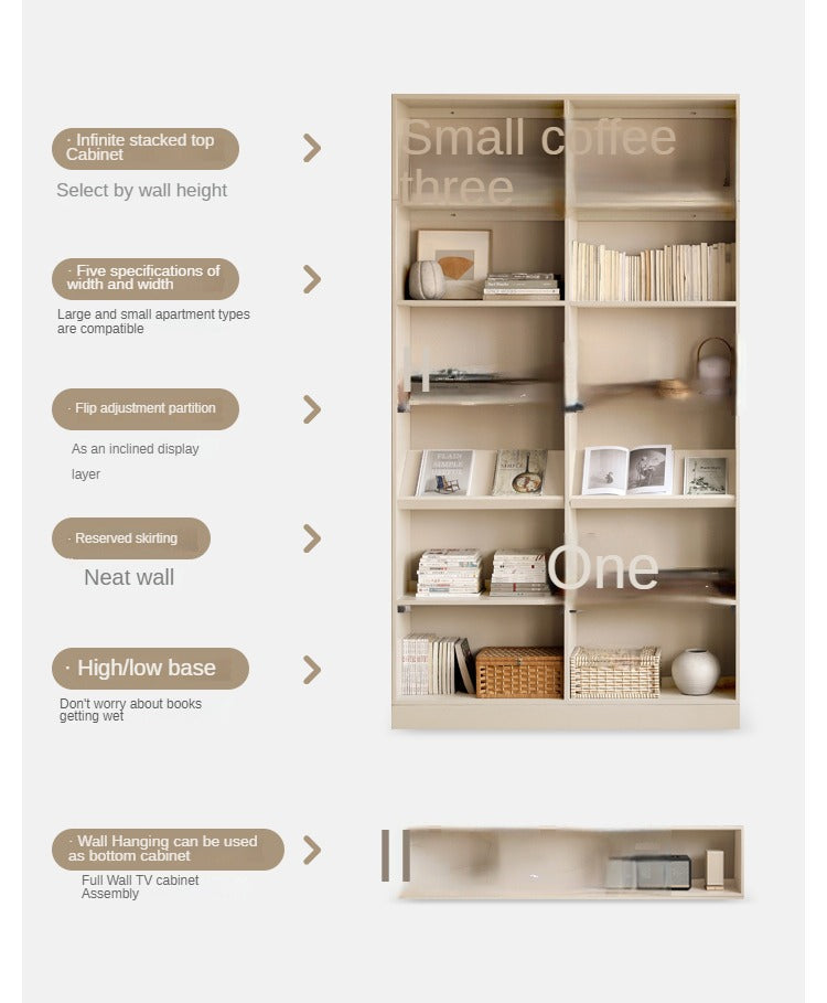 Oak Solid Wood Bookshelf Storage Rack Cream Style Full Wall Cabinet