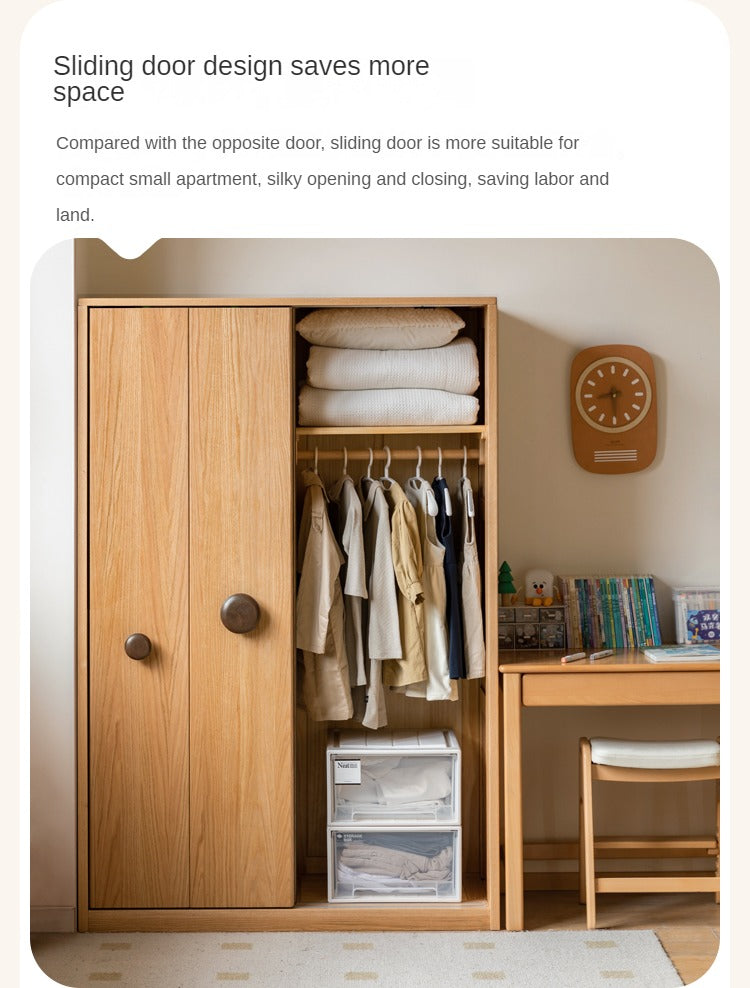 Oak Solid Wood Children's Sliding Door Wardrobe
