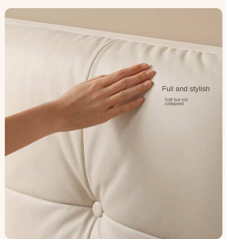 Genuine Leather Light Luxury Bed, Cream Style