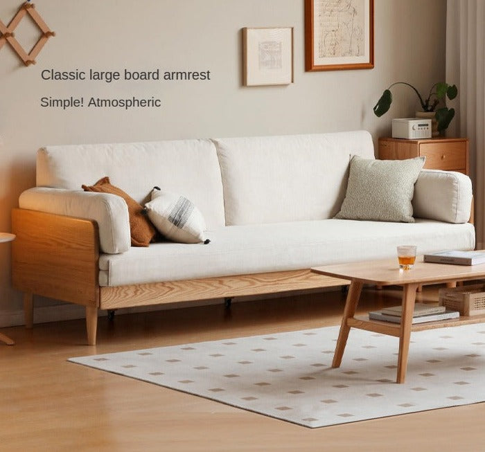 Oak Solid Wood Sofa Bed Folding White Goose Feather Cushions.