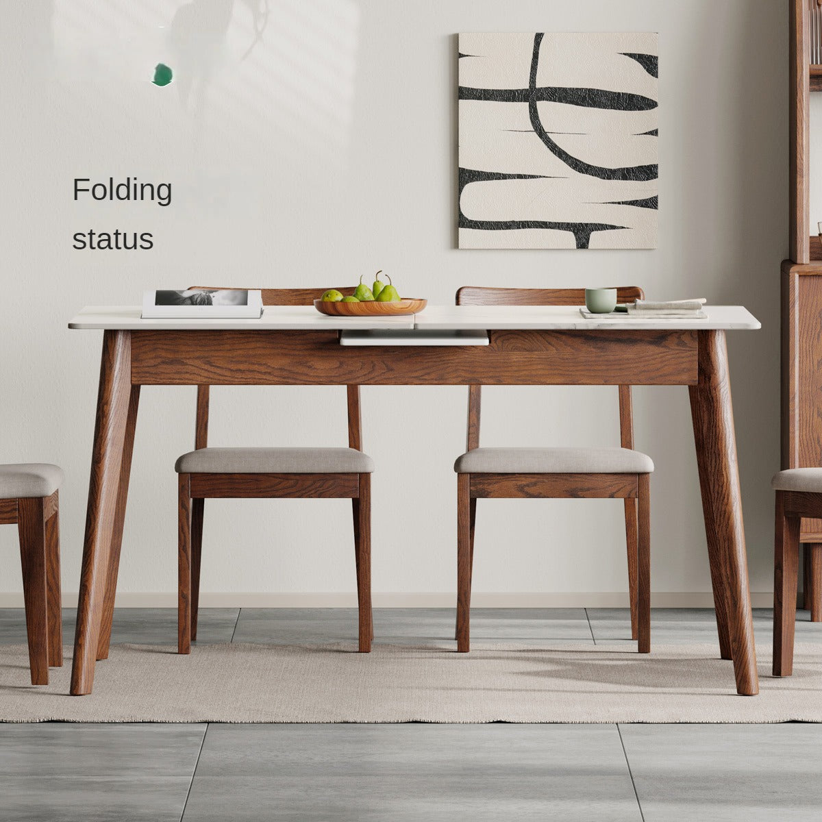 Oak Solid Wood Rock Slab Retractable Dining Table