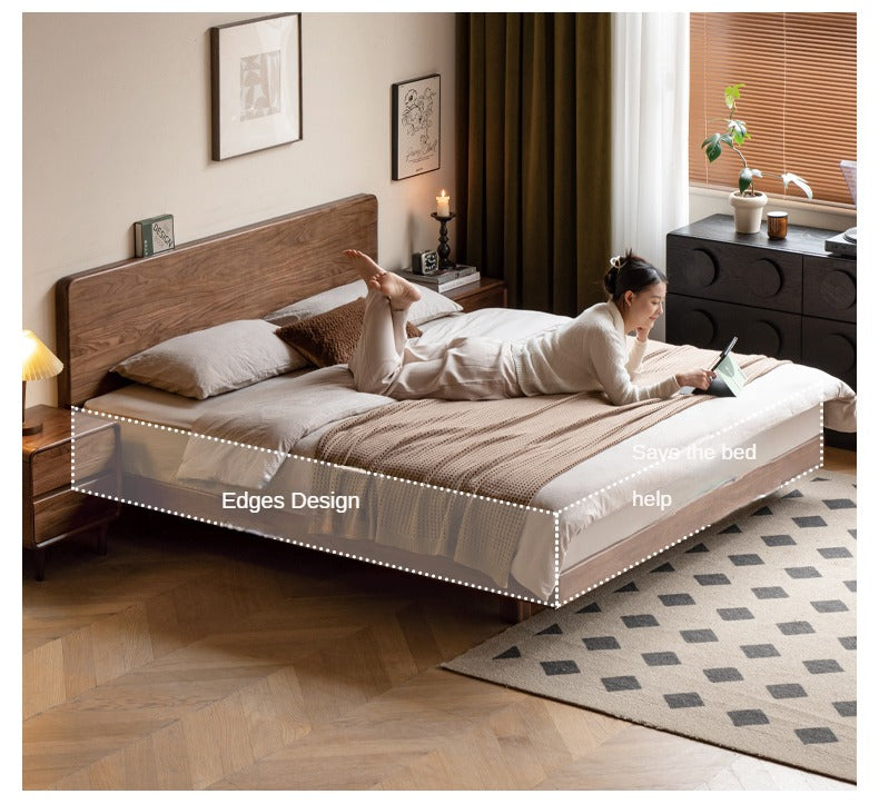 Black Walnut, Oak Solid Wood Floating Bed