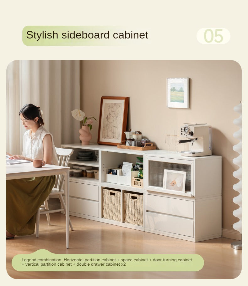 Poplar Solid Wood TV Cabinet Floor Cabinet Cream Style,