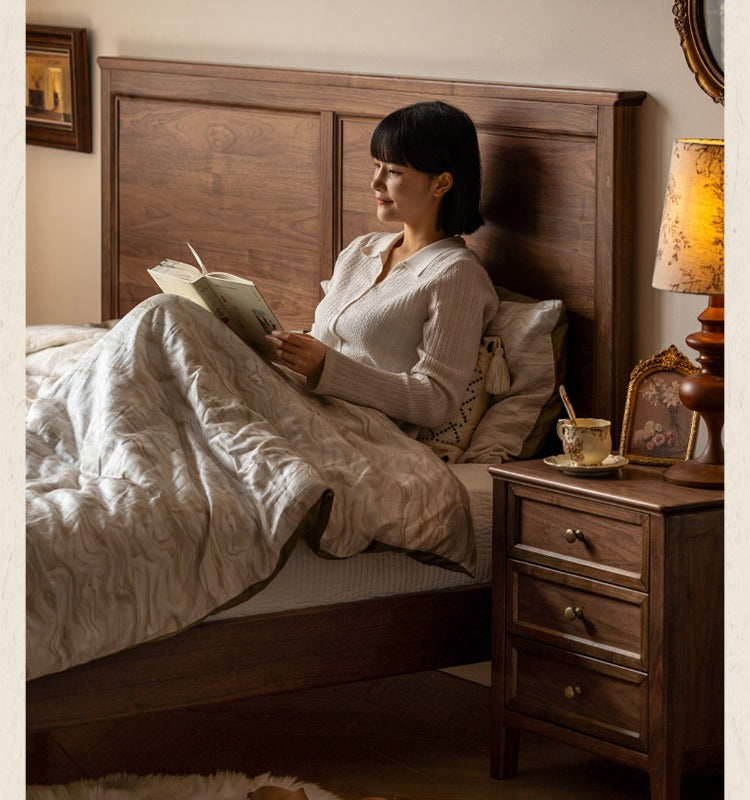Black walnut solid wood American retro bed