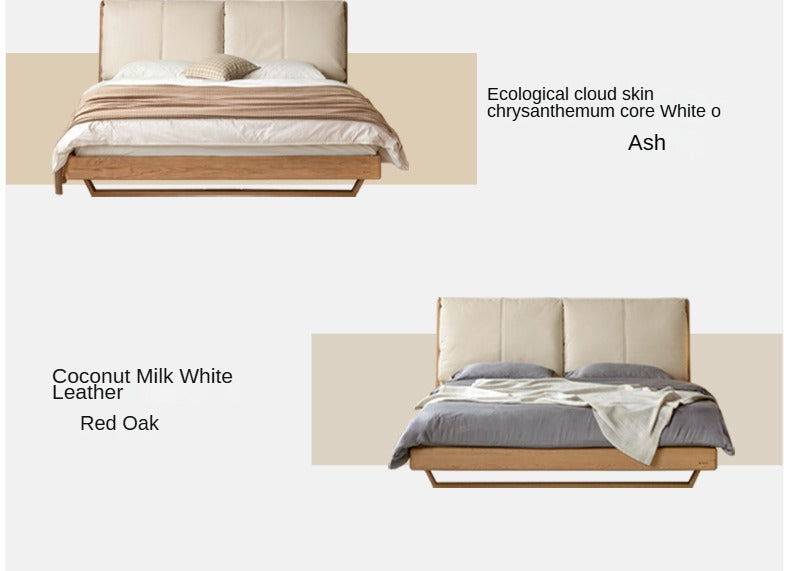 Oak, Ash Solid Wood Genuine Leather, ecological leather Suspended Bed Italian Light Luxury