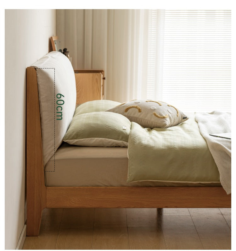 Beech, Oak, Black Walnut Solid Wood Fabric Soft Bed