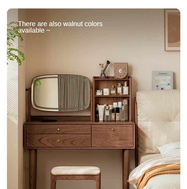 Oak, Ash Solid Wood Vanity Table Lighted Makeup Mirror.