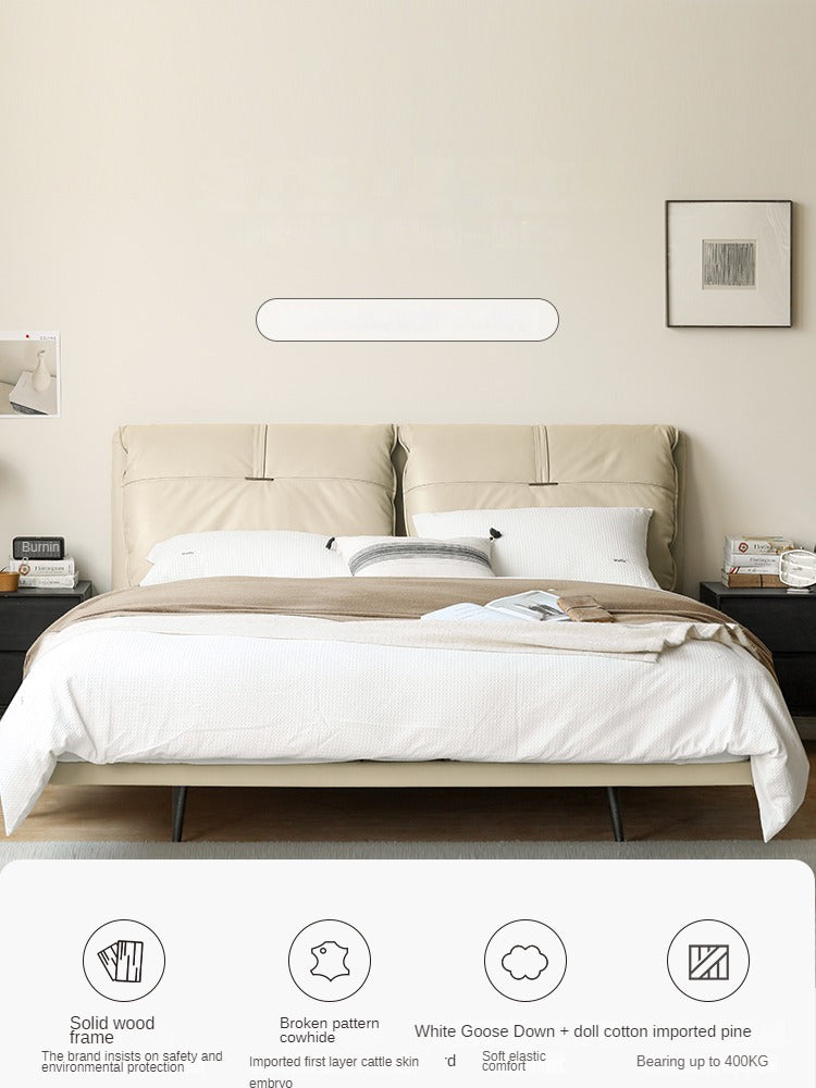 First Layer Cowhide Upholstered Suspension Down Bed Cream Style Elephant Ear Bed