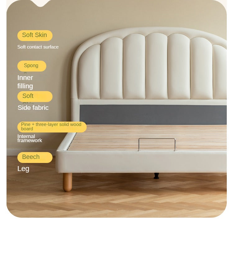 Children's Bed Modern Simple White Cream organic leather<