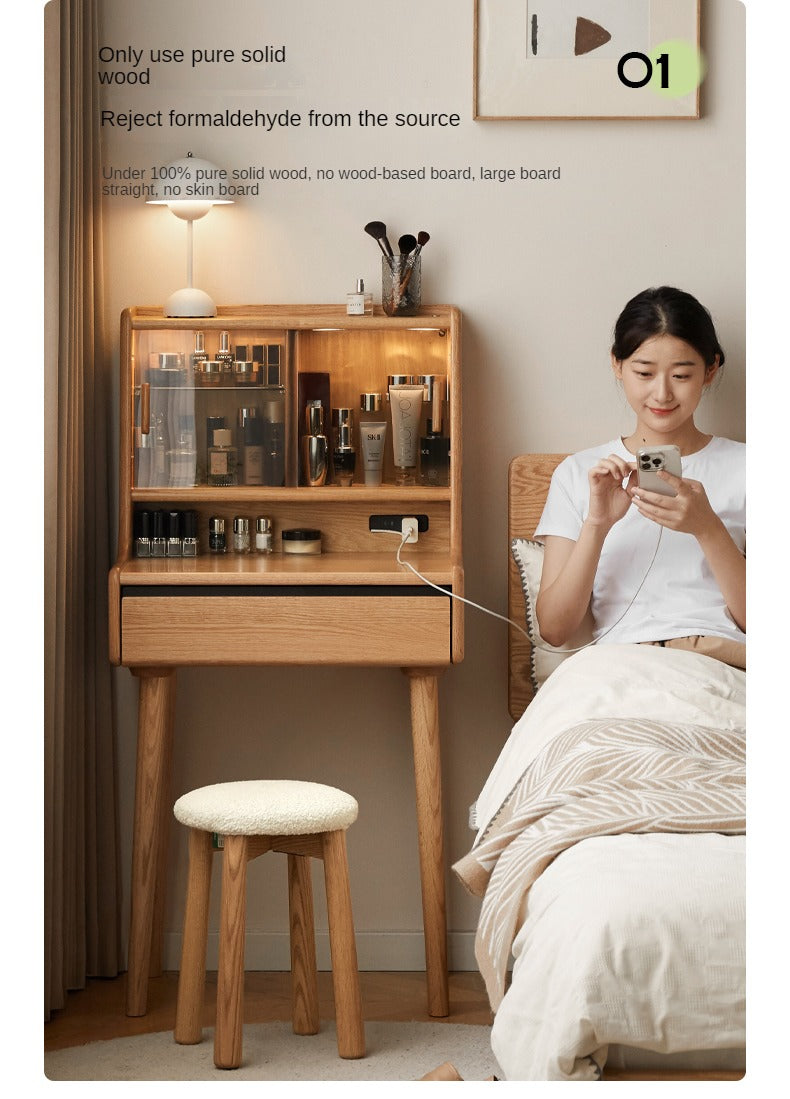 Oak, Ash Solid Wood Vanity Table Shelf Integrated.