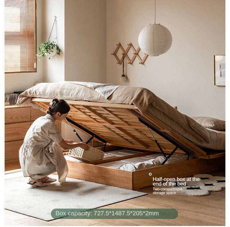 OAK Solid Wood platform bed, headboard-free bed Suspended Bed