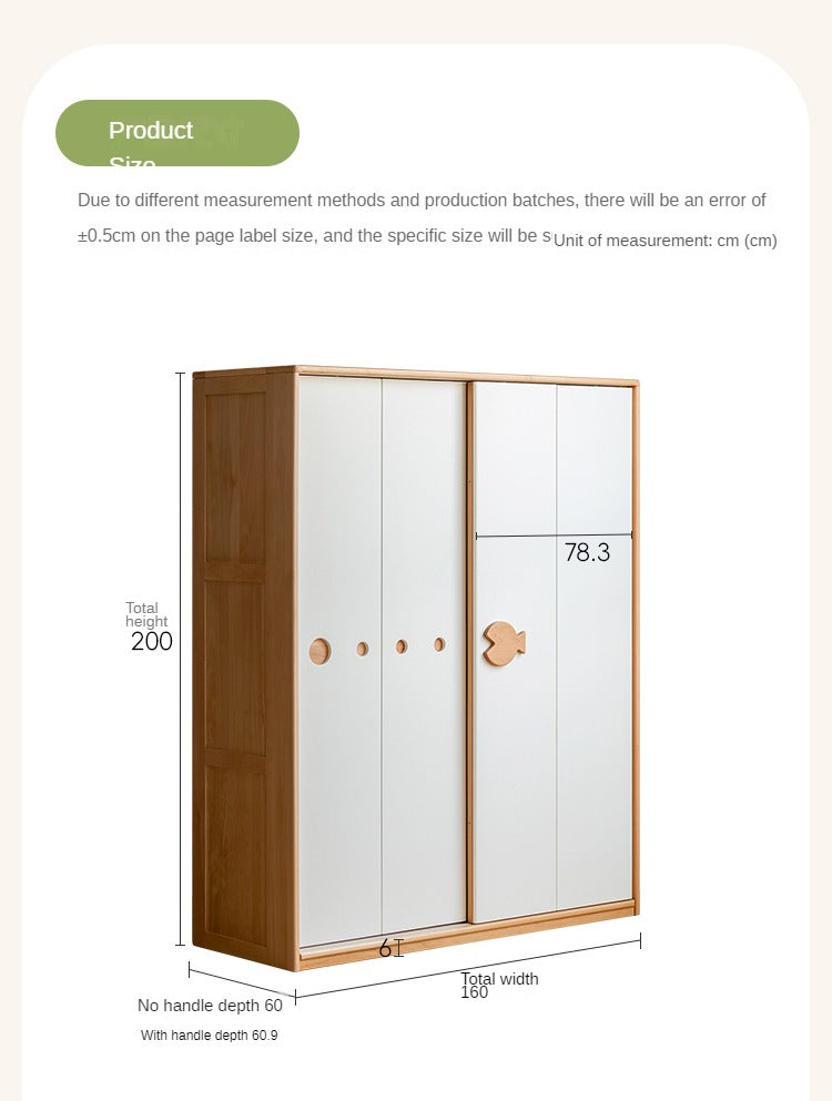 Beech Solid Wood Kids Wardrobe Sliding Door