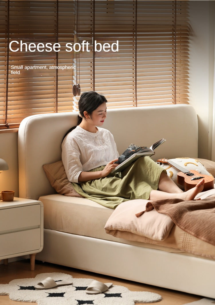 Fabric Cream Soft Minimalist Bed