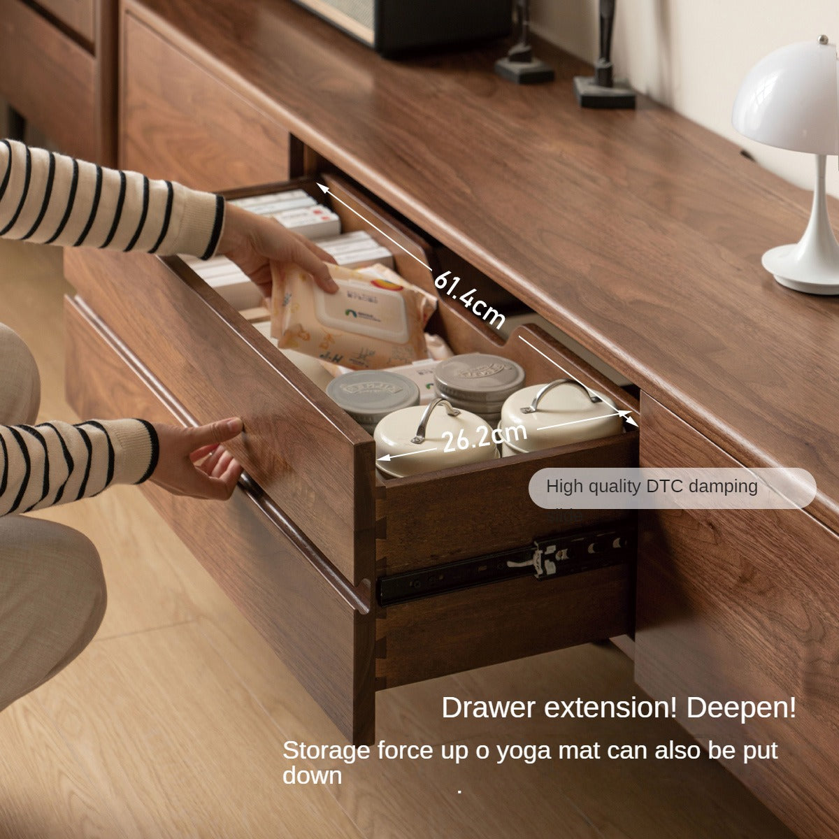 Black Walnut, Golden Sandalwood Solid Wood TV Cabinet Modern Simple.