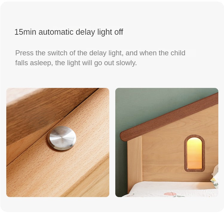 Beech, Poplar, Little House Kids Bed with 15min Delay Turning Off the Lights<