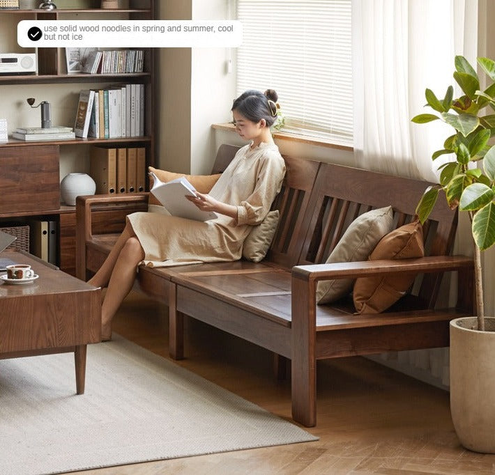 Black Walnut, Solid Sandalwood Fabric Sofa Nordic Dual-purpose Sofa-