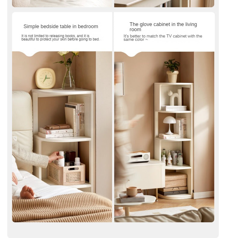 Tulipwood Solid Wood Corner Bookshelf, Floor-standing Storage Rack Cream Style