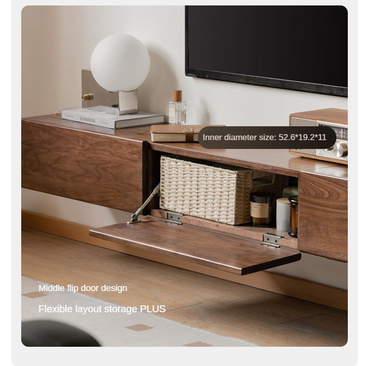 Black Walnut Solid Wood Wall-Mounted Suspended TV Cabinet