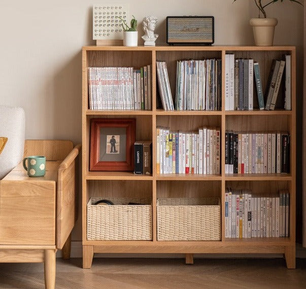 Oak Solid Wood Floor To Ceiling Bookshelve