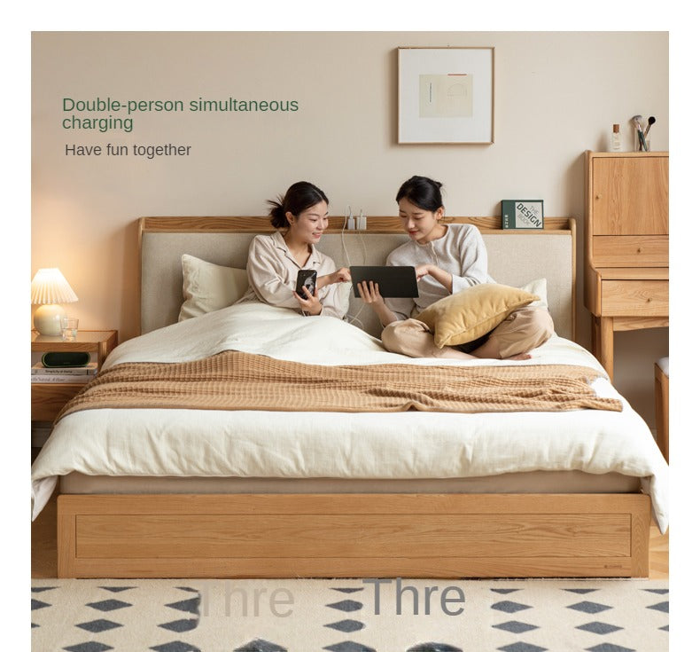 Oak Solid Wood Box Bed Storage Bed Technology Loth, Fabric
