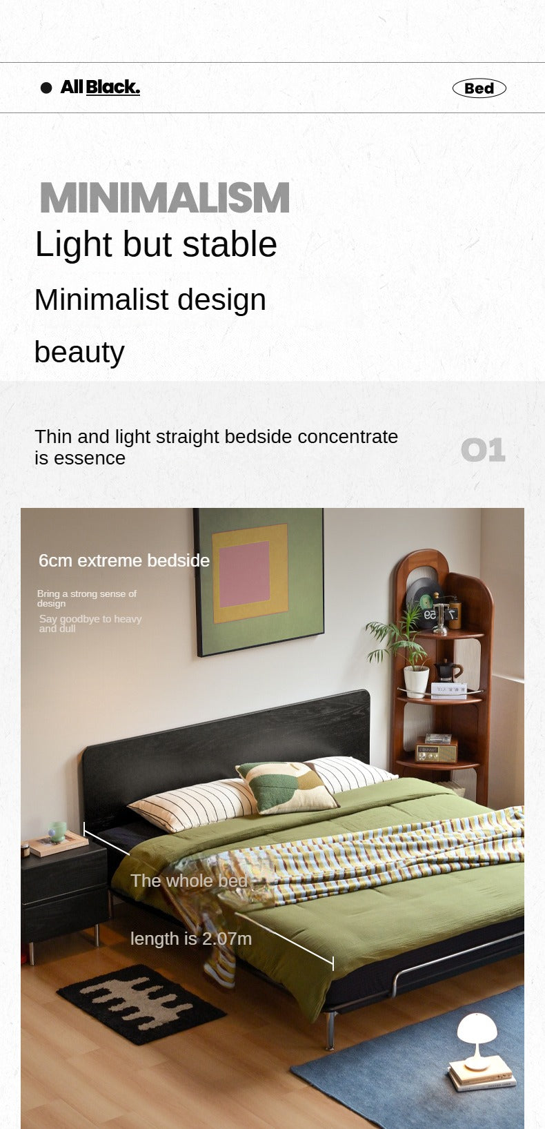 Ash, Oak Solid Wood Bed Vintage Bauhaus Style