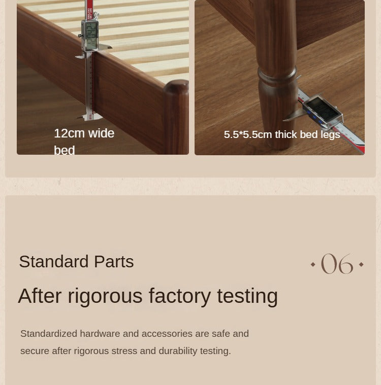 Black Walnut, Poplar Solid Wood Big Bed Retro French