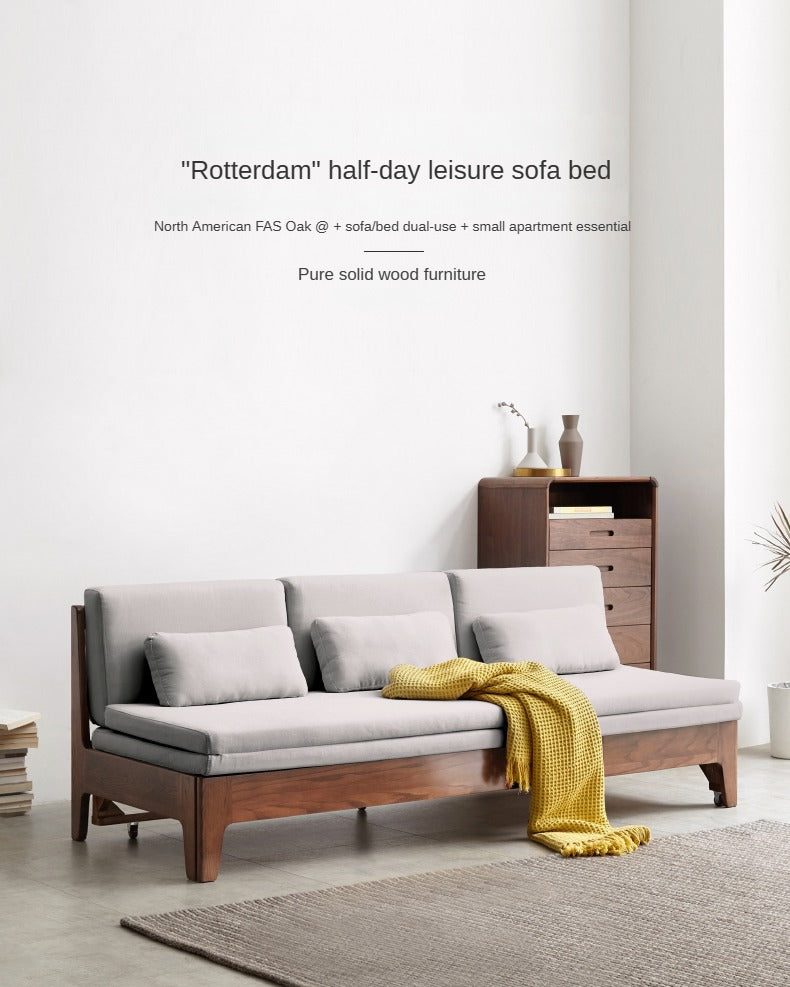Oak Solid Wood Sofa Bed Dual-purpose Foldable Telescopic Bed