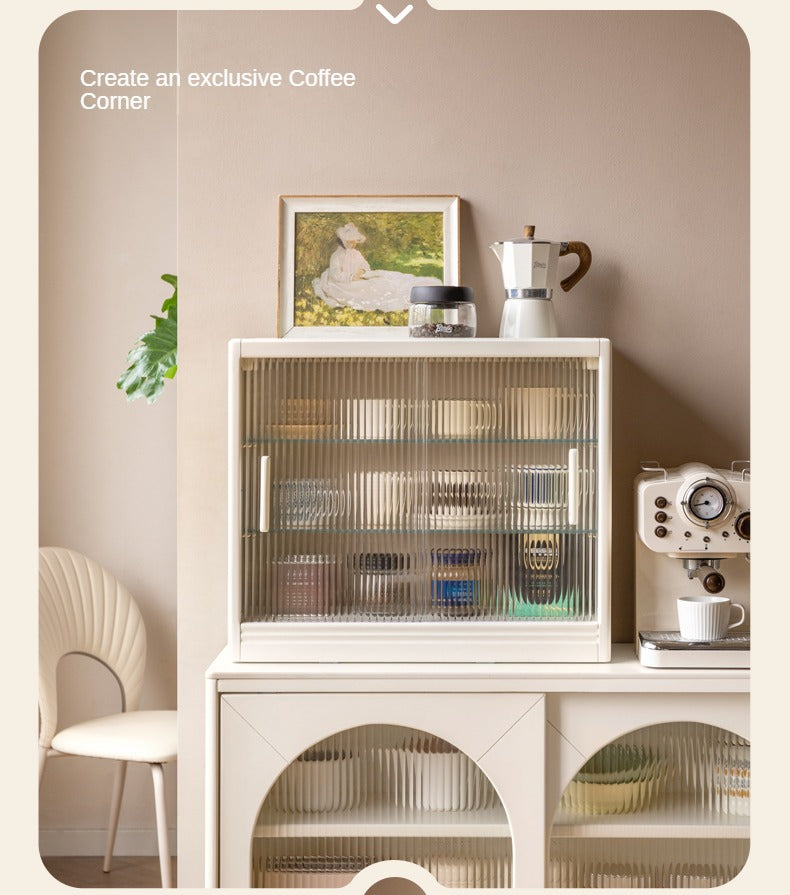 Solid Rubberwood Desktop Storage Cabinet Glass Sliding Door