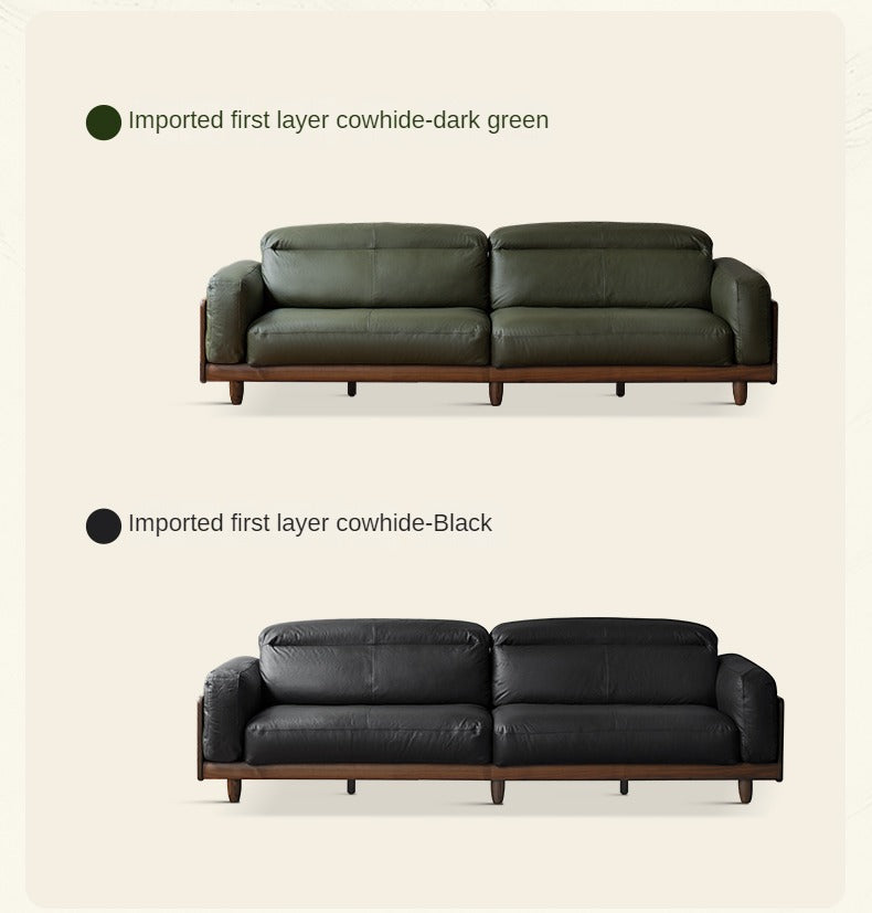 Black Walnut, Poplar Solid Wood Leather Sofa Italian Light Luxury.